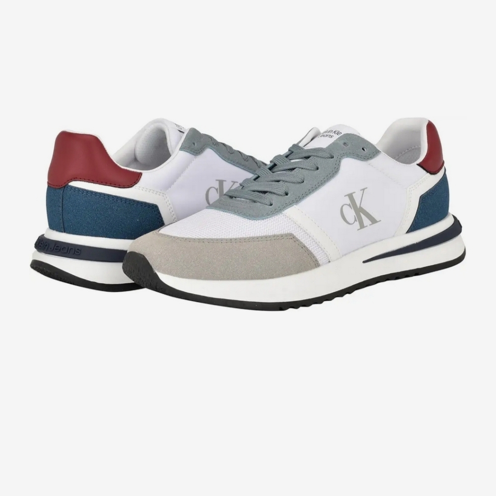 Calvin Klein Men's Picio Monogram Logo Sneaker Size 11.5 White,Blue, Gray Color